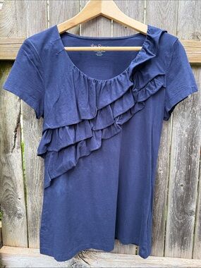 Lilly Pulitzer Navy Pima Cotton Ruffle Top Size Large